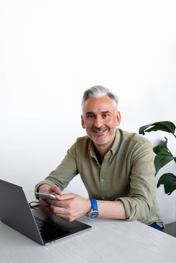 Hombre de 50 años trabajando